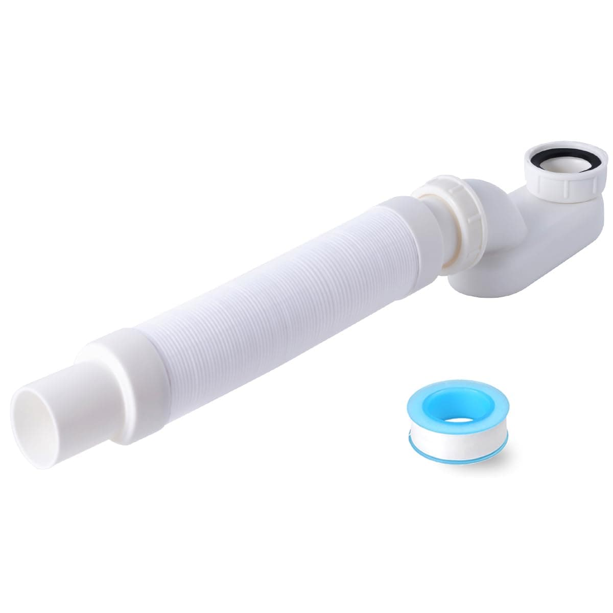 Cinsda Bathtub Shower Drain Pipe, Low Profile Flat 1 1/2 P Trap Kit Flexible Freestanding Tub Drain for Bath