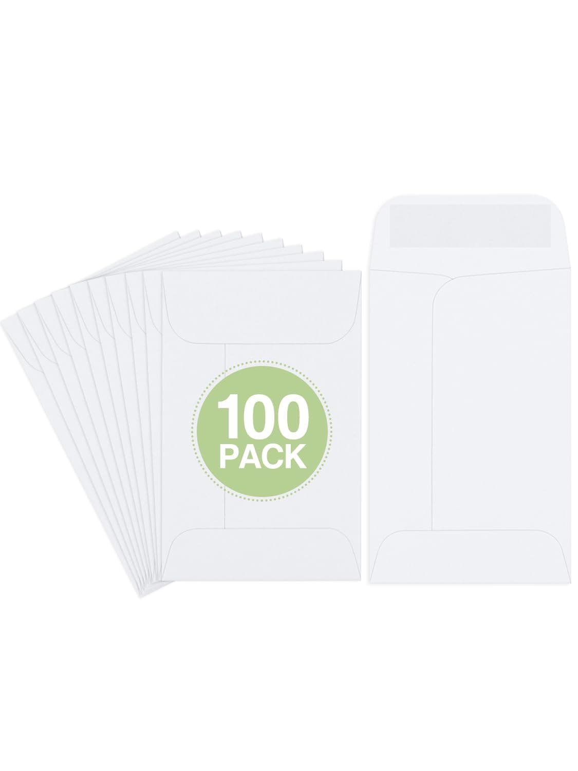 Eupako #1 Coin Envelopes 100 PCS 2.25x 3.5" White Small Parts Envelope with Gummed Flap Kraft Seed Envelopes for Garden, Home and Office