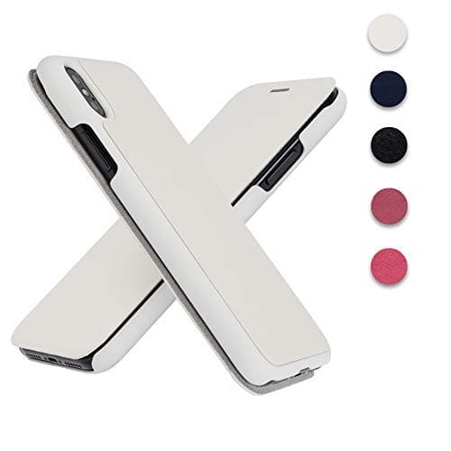 iPhone X 10 case Premium Leather flip Wallet Cell Phone Cover by Waves Protect Certified Anti-Radiation Protection (White)