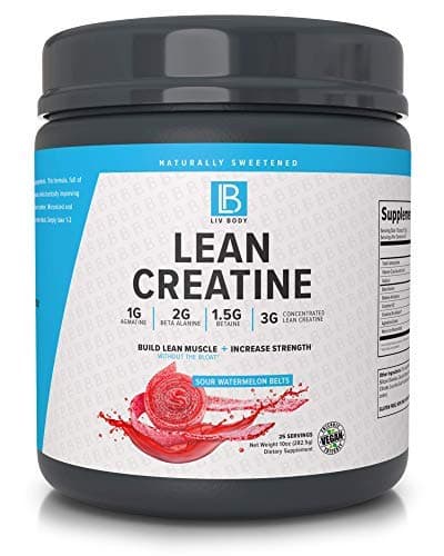 LIV Body | Lean Creatine | Build Lean Muscle + Increase Strength | Zero Bloat | 10 oz | Sour Watermelon Belts