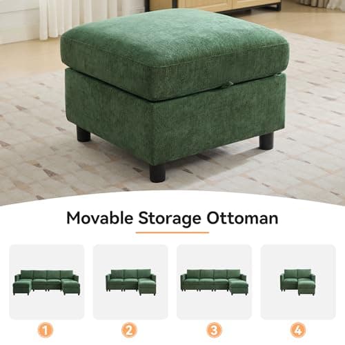 WUTUTUEE 25”Square Storage Ottoman Module for Modular Sectional Sofa, Living Room Coffee Table Sectional Ottoman Footrest for Convertible Couch, Chenille Dark Green