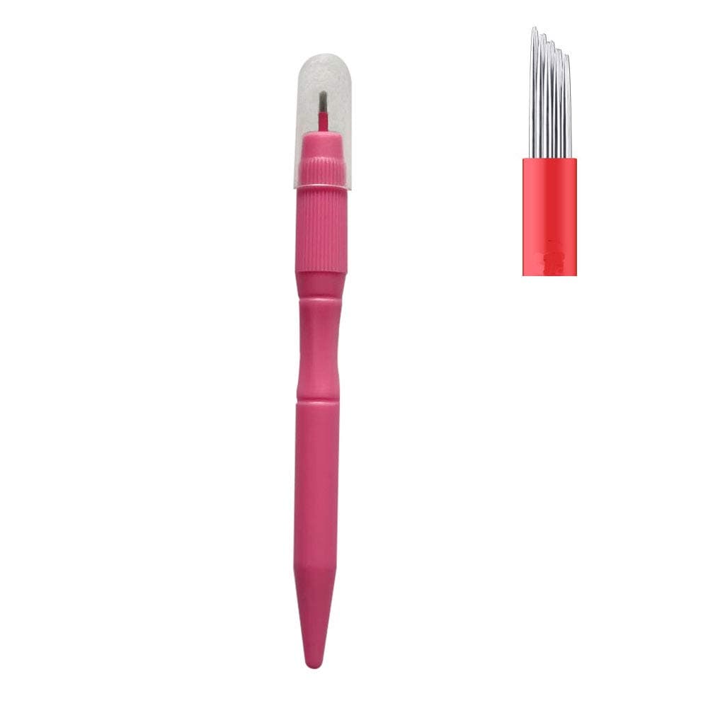 ZUSING Very Sharp Microblading Shading Pen Bevel 19 Pins With a Cap Disposable Microblading Pen 10 pcs/pack (Pink)