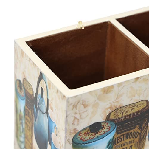 DULI Multipurpose Stand, Cutlery Holder, Spoon Stand, Table Organizer with 2 Sections, Chammach Stand (10cm x 15cm) (TeaKettle)