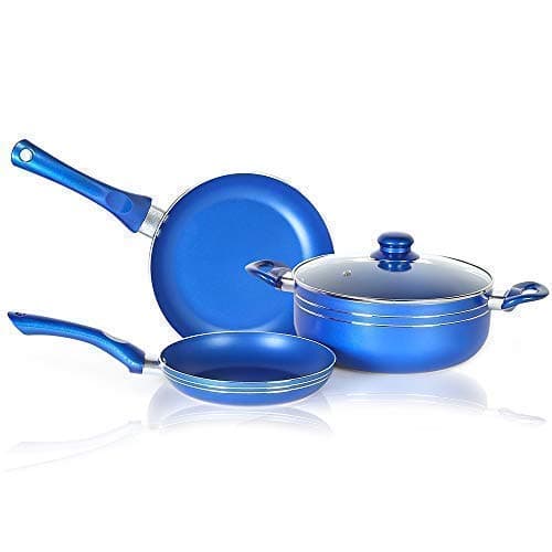Non Stick Cookware Set non stick set induction compatible pots and pans set saucepan sauce pot frying pan set oven safe induction cookware set with lid (Blue)