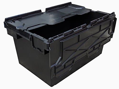 Plastor 2 x Large Plastic 80 Litre Heavy Duty Storage Boxes (71 x 46 x 36.8cm) Black LC3 Crates with Attached Hinged Lids