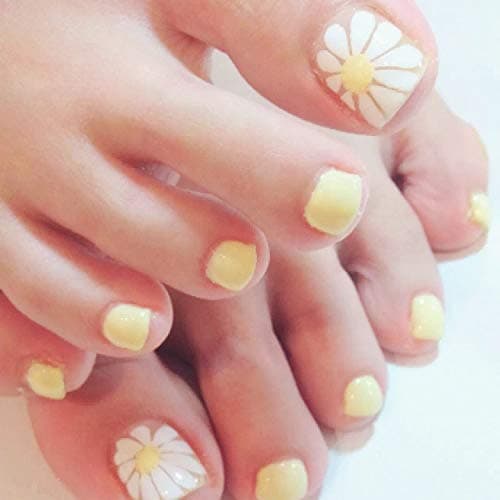 SIUSIO 24 Pieces Full Coverage Short Fake Nails Multicolor Combination Toe Nails False Gel Nail Yellow Sun Flower Pattern Applique, Decoration