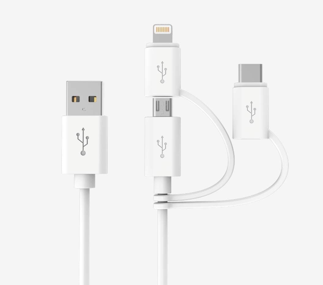 Apple MFI Certified 3-in-1 Cable, Lightning/Type C/Micro USB Cable for iPhone, iPad, Huawei, HTC, LG, Samsung Galaxy, Sony Xperia, Android Smartphones, iPad Pro 2018 and More 3 in 1 White(6FT)