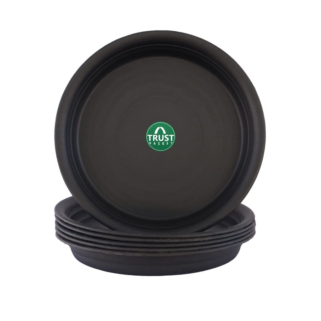 TrustBasket UV Treated 5.3 inch Round Bottom Tray Plate/Saucer for 8-inch Round Plastic Pot(Black Color,Set of 6) | Heavy Duty Highly Durable Pot saucerGamla for Indoor & Outdoor Balcony Garden