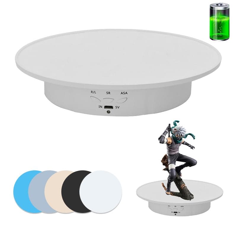 JAYEGT Motorized Rotating Display Stand, 7.87inch /17.6lbs Load, 360 Degree Electric Rotating Turntable for Photography Products, Jewelry, 3D Model,with 5 Colors Backgrounds - White