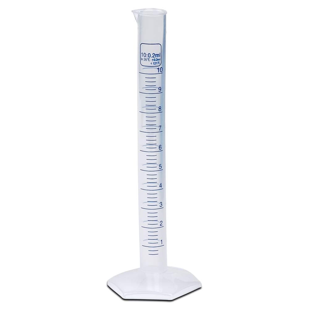 10ml Plastic Graduated Cylinder, Printed Graduations, Single Metric Scale, Polypropylene, Karter Scientific 237I3 (Single)