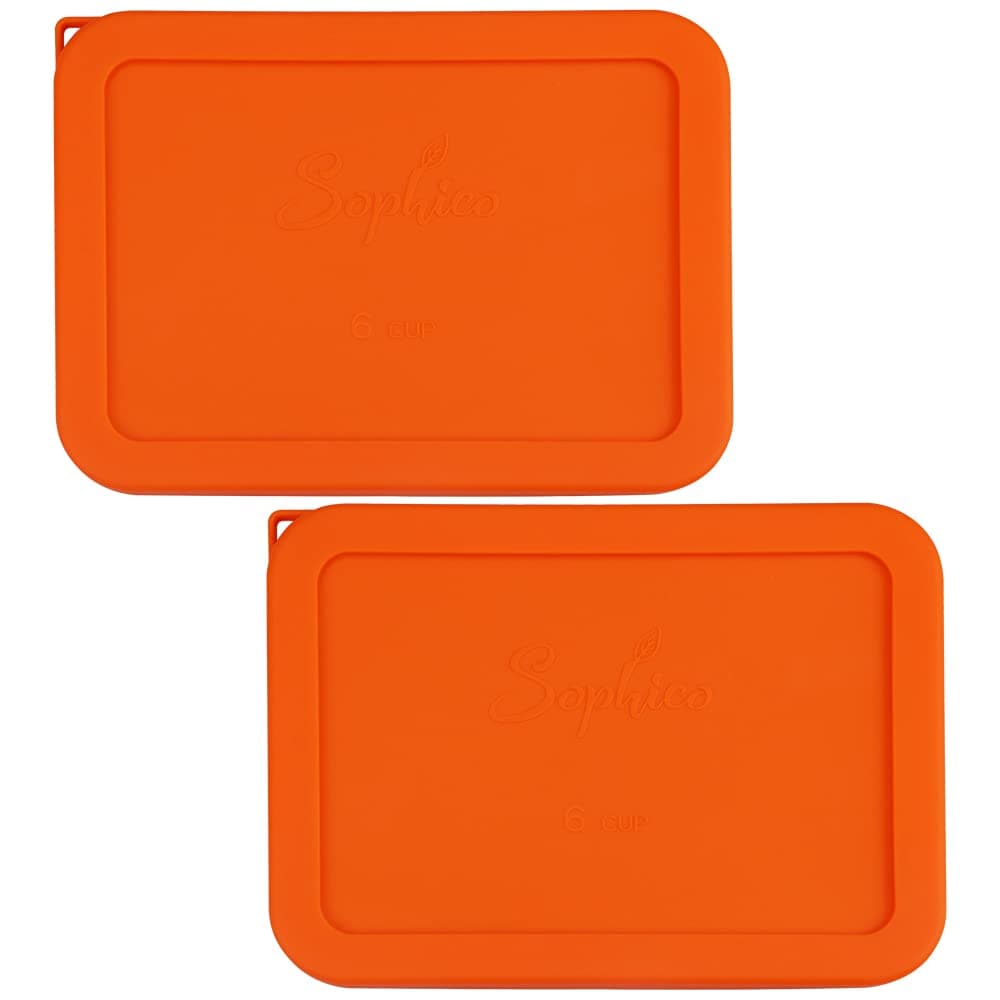Sophico 6 Cup Rectangle Silicone Storage Cover Lids Replacement for Pyrex 7211-PC Glass Bowls, Container not Included (Orange)