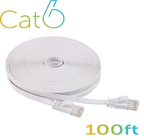 Ethernet Cable Cat 6 - High Speed 250 MHz - Flat Internet Cable 100 ft (White)