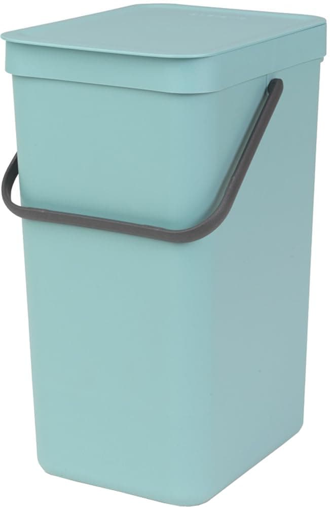 Sort & Go Kitchen Recycling Can (4.2 Gal / Mint) Stackable Waste Organiser with Handle & Removable Lid, Wall/Cupboard Mounting