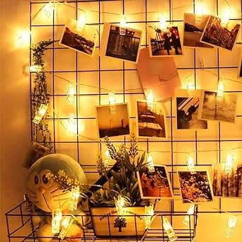 LED Branch Shape Clip Clip Light String Electric Lights for Hanging Photo Celebration Special Occasion Family Ramadan Birthday Christmas Party All Occasions (Square buckle with metal)
