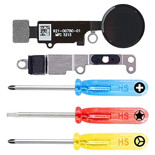 Home Button Compatible with iPhone 7/7 Plus - Flex Cable Connector - Replacement - Incl. Screwdrivers - Black