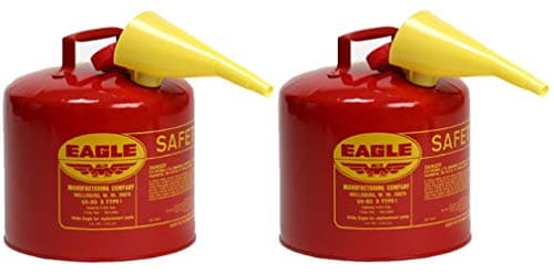 Eagle UI-50-FS Red Galvanized Steel Type I Gasoline Safety Can with Funnel, 5 Gallon Capacity, 13.5" Height, 12.5" Diameter (Pack of 2)