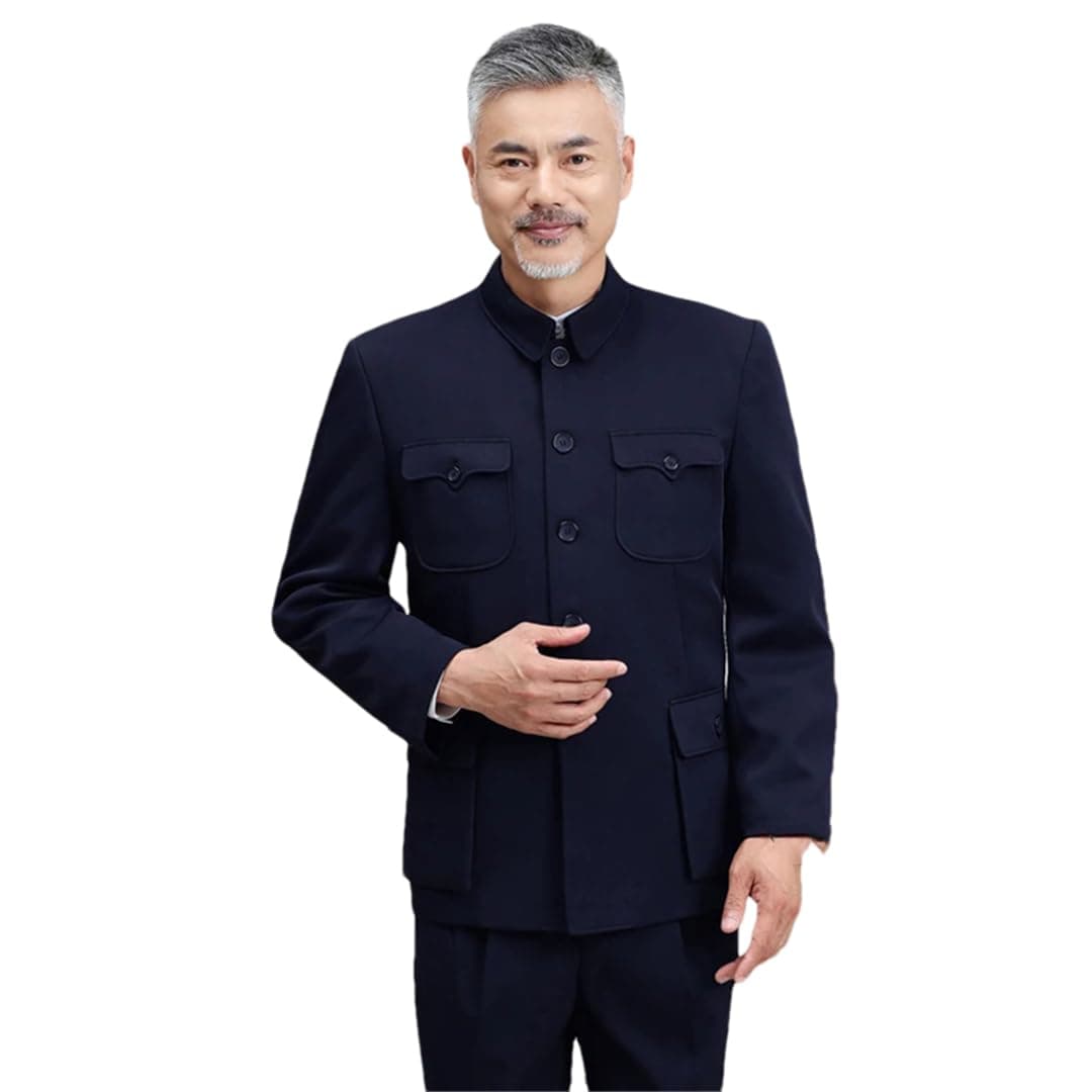 Men's Zhongshan China Style Jacket Solid Color Single Breasted Lapel Casual Long-Sleeved Coat
