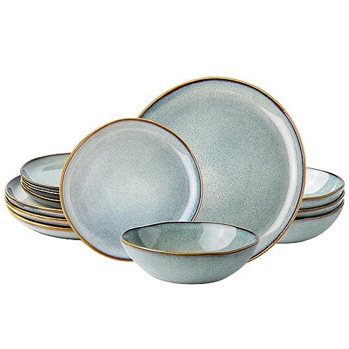 AmorArc Ceramic Dinnerware Sets,Handmade Reactive Glaze stoneware Plates and Bowls Sets,Highly Chip and Crack Resistant | Dishwasher & Microwave Safe,Service for 4 (12pc)