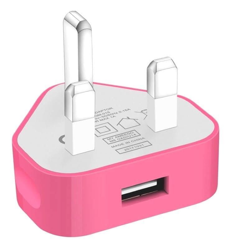 USB Desktop UK Plug, USB Charger, Adapter CE Approved Compatible iOSiPhone iOSiPad All Models Samsung Galaxy HTC LG Sony Huawei Motorolla and Many More Models (Bright Pink)