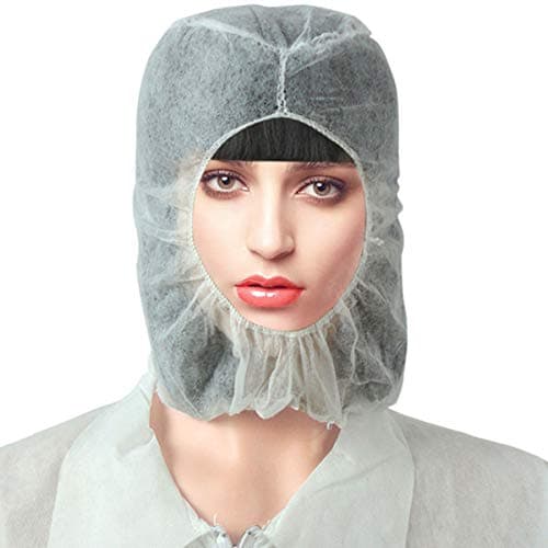 Fivebop 100 Pack Non Woven Hoods with Elastic Closure Polypropylene Bouffant Caps Hooded Caps. Unisex Disposable Hair Covers for Food Service, Medical use. Breathable, Lightweight. (100 Pack)