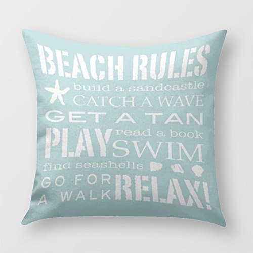 Beach Rules By The Seashore Soft Aqua and White Throw Pillow Cover for Sofa or Bedroom