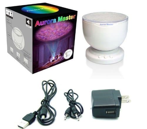Aurora Ocean Waterproof Projector 12 LED 3 Color Light, USB Auxiliary Cord to Play Music Perfect Baby Nightlight