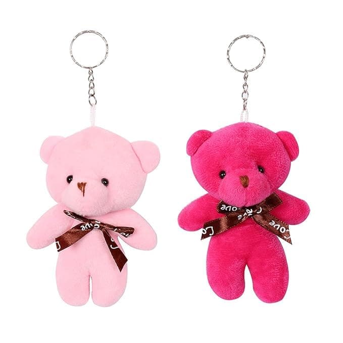 2-Pack Cute Plush Teddy Bear with Love Bow Tie Keychain, Soft Plush Stuffed Animals Toy for Kids, Girls, Car Bag Purse Backpack Pendants Keyring Key Holder