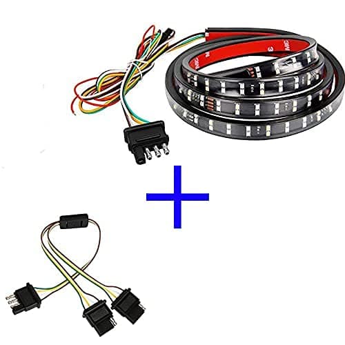 Wigbow 60" LED Tailgate Light Bar Double Row Running Brake Reverse Turn Signal Tail Lights Strip with 4 Way Flat Y-Splitter and Clean Cloth for Trucks Pickup SUV RV Van Jeeps Trailer