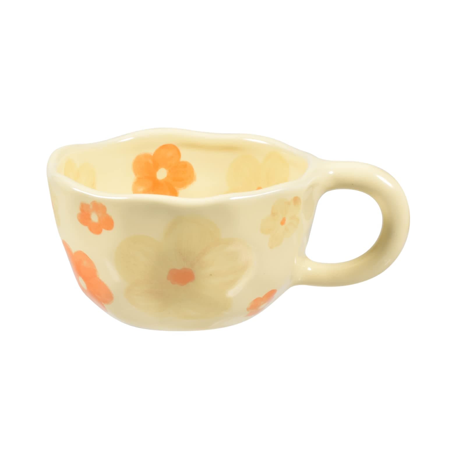 Koythin Ceramic Coffee Mug, Creative Flower Cup for Office and Home, Dishwasher and Microwave Safe, 8.5 oz/250 ml for Latte Tea Milk (Orange Flower)