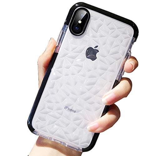 SUBESKING Compatible iPhone Xs Max Case,Crystal Clear Slim Diamond Pattern Soft TPU Anti-Scratch Shockproof Protective Phone Cover for Women Girls(Black)
