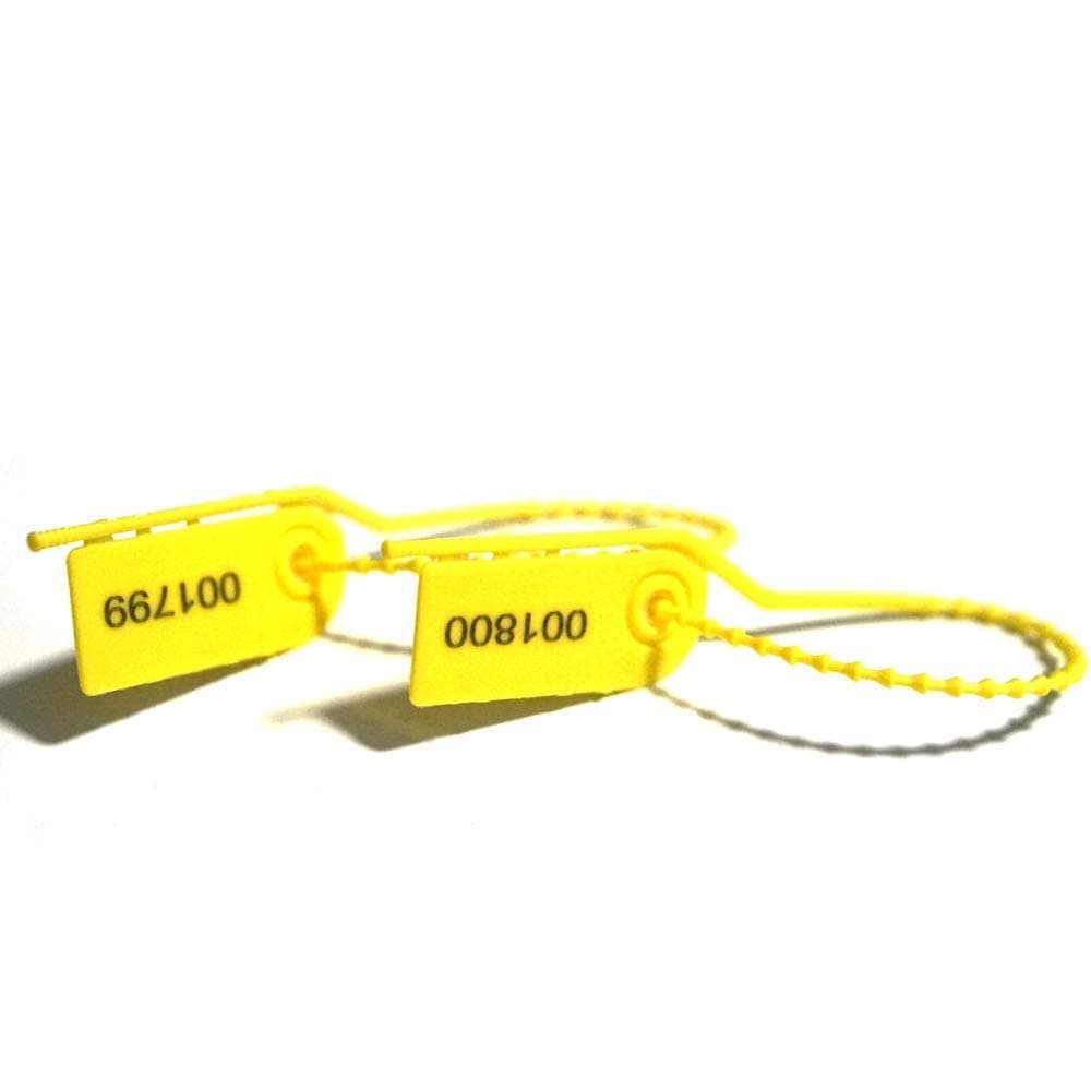 210mm Plastic Security Seals Numbered Tamper Resistant Signage Breakable Adjustable Length Tags for Fire Extinguisher 100pcs, Yellow