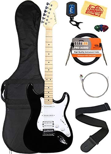 Vault Electric Guitar Bundle with Gig Bag, Instrument Cable, Strap, Tuner, Strings, Picks, and Austin Bazaar Polishing Cloth - Cherry Red Burst