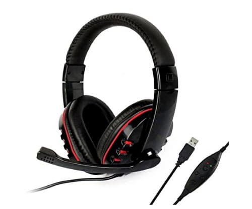 New Luxury Leather Headset Earphone with Microphone for PS3/PC Black and Red Hot US