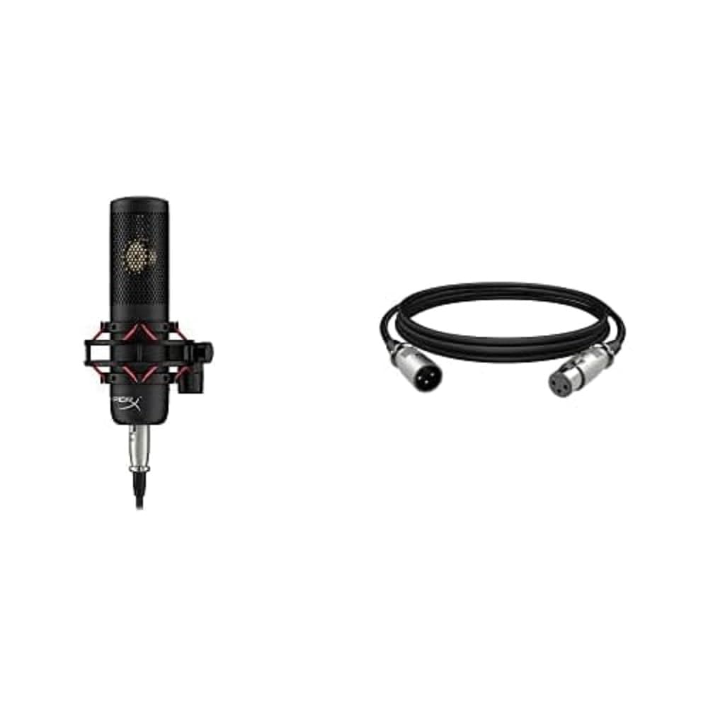 Bundle of HyperX ProCast Microphone – Large Diaphragm Condenser Mic, XLR Connection + HyperX XLR Cable – Male-to-Female, 3 Pin, 10-Foot – Black