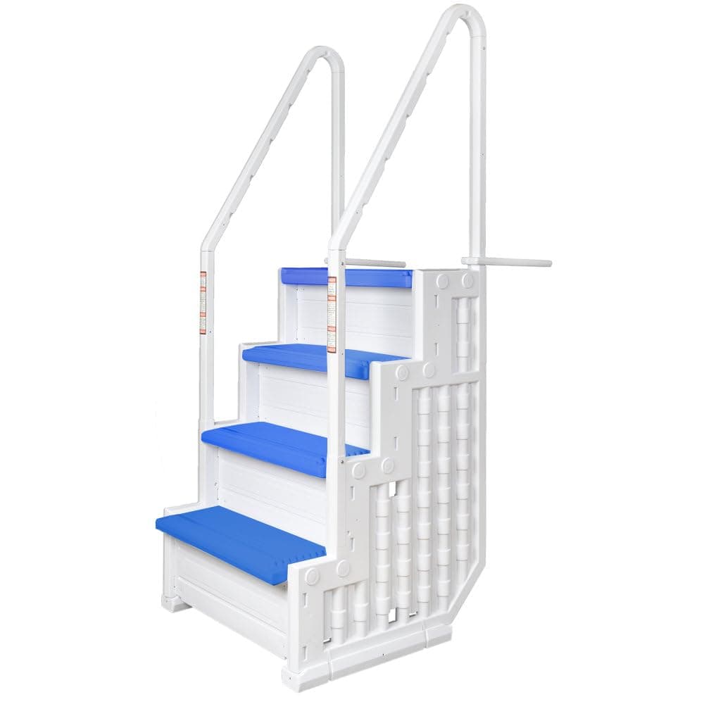 Aqua Select Everest in Pool Steps | White with Blue Steps | for Above Ground Swimming Pools | Mount to Decks 48 to 54 Inches | Safety Stairs Capacity Up to 350 Pounds