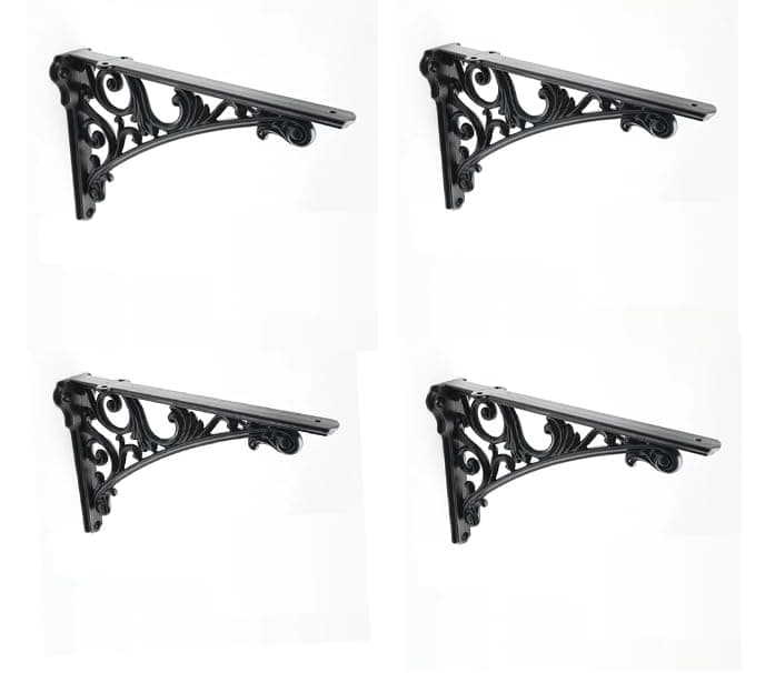 Decorative Shelf Bracket 12 inch Black Brackets for Shelving Solid Heavy Duty Vintage DIY Projects Hardware Included 4 Pack Heavy-Duty Shelf-Brackets