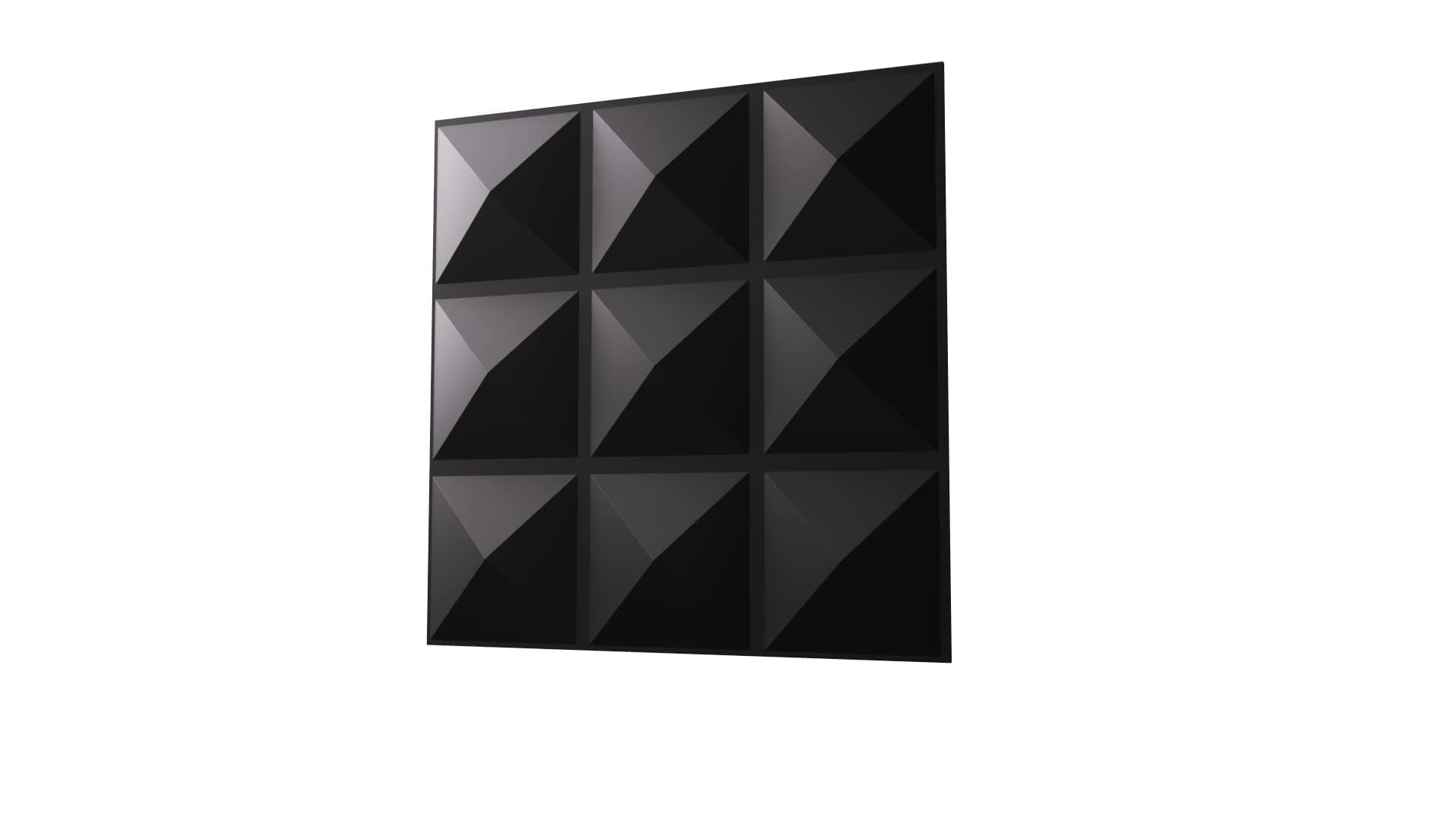 Anigma 3D PVC Wall Panels, 5 Different Shapes, White/Black, Easy Installation, 12 Panel Pack, 500x500mm Each Panel (Pyramids/Black)