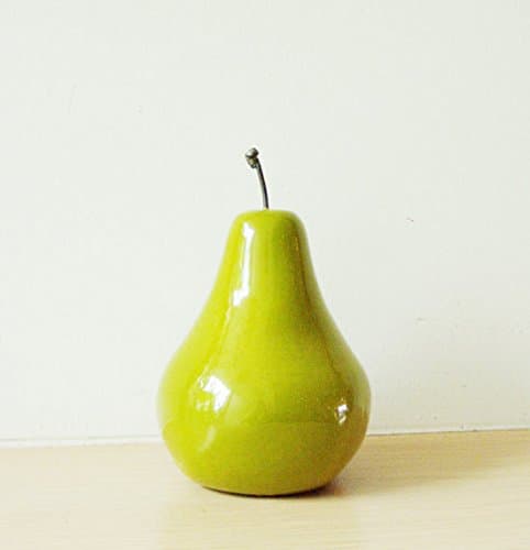 Ceramic Pear sculpture, life size green ceramic pear