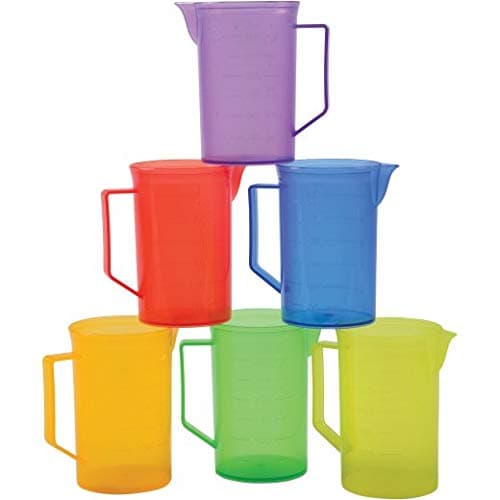 Constructive Playthings Set of 6 Translucent Rainbow Plastic Pitchers for Sand and Water Play for Ages 18 Months and Up