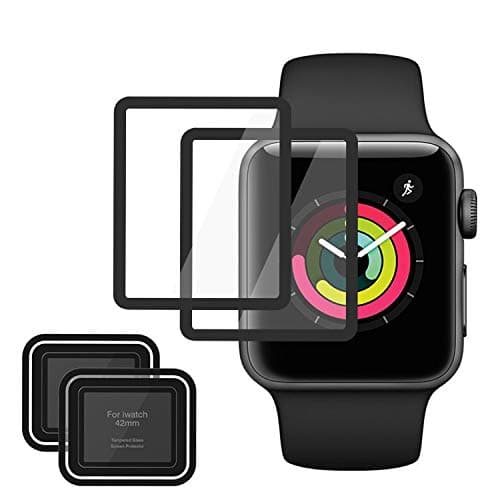JEHOO Compatible [2-Pack] HD Anti-Bubble Anti-Scratch High Definition Tempered Glass Screen Protector Film Replacement for Apple Watch 42mm Series 3/2/1(Black)