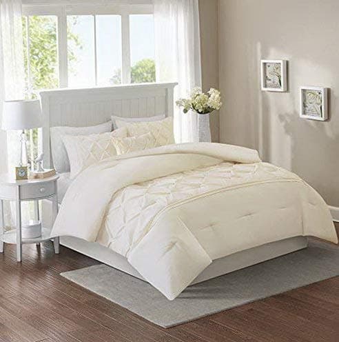 Hemau King Size Comforter Set – 5 Piece - Cavoy Comforter Set – Tufted Pattern – Ivory/Off White – King Size, Includes 1 Comforter, 2 Sha, 1 Decorative Pillow, 1 Bed Skirt | Style 503192725