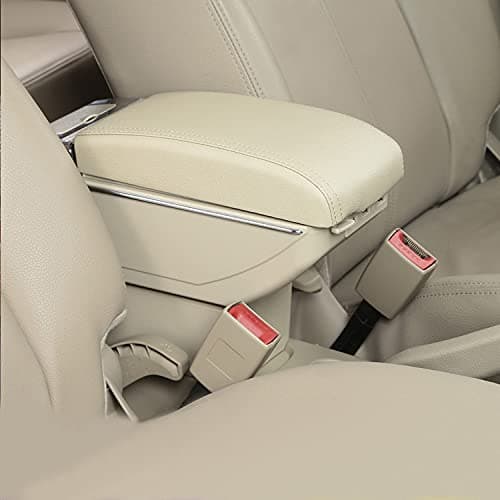 Car Center Console Armrest Storage Box for Suzuki Ignis 2017 2018 2019 2020 2021 Leather Car Interior Parts Armrests with Cup Holder with USB(Beige Color)