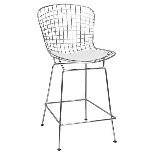 Mod Made Mid Century Modern Chrome Wire Barstool for Bar or Kitchen, White