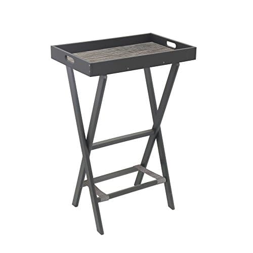 Dark Grey Eco-Poly Luggage Rack & Serving Tray Combo with Driftwood Weave Design