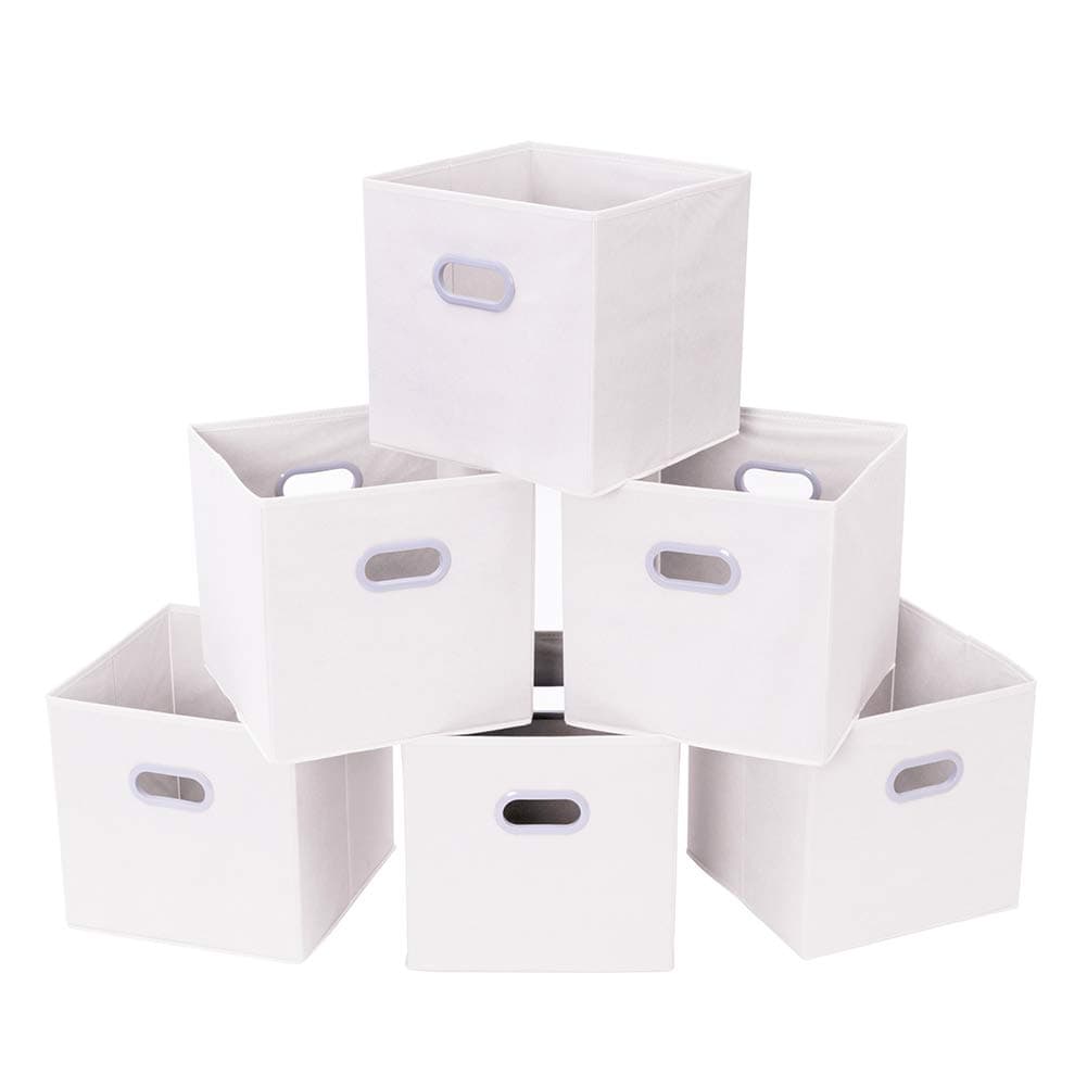 Storage Cubes Bins Baskets Containers with Dual Handles, Foldable, Set of 6 (Beige)
