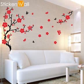 Large Plum Blossom Wall Sticker - Orange