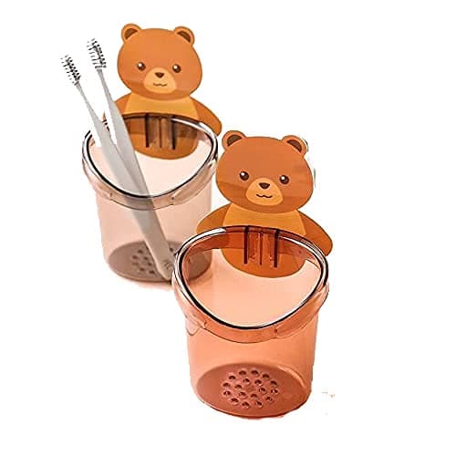 We Choice Multipurpose Wall Mount Teddy Bear Toothbrush Holder Cup. ABS Plastic with Strong Adhesive Sticker. Easy Installation.(Pack of 1)