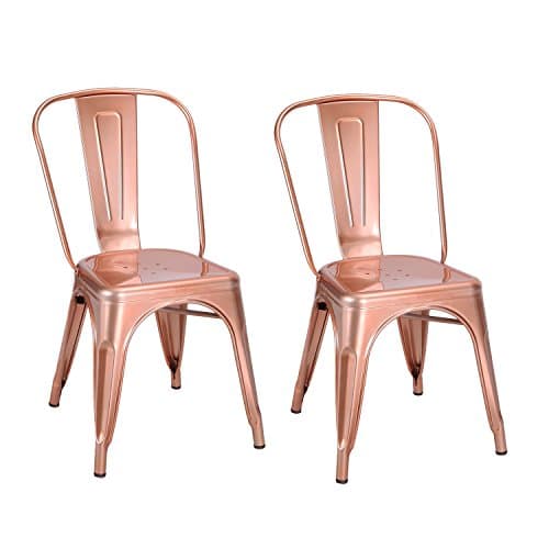 DecentHome Metal Stackable Tolix Style Cafe Bistro Outdoor Dining Side Chairs, Set of 2