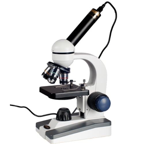 M150C-E-A 40X-1000X LED Cordless All-Metal Framework Full-Glass Optical Lens Student Compound Microscope with Coarse & Fine Focusing + Digital Camera USB Imager