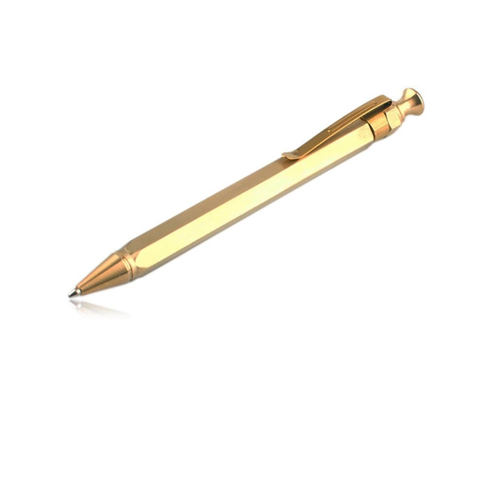Six-Edge Solid Brass Pen, Sign Pen Ballpoint Pen with Clip